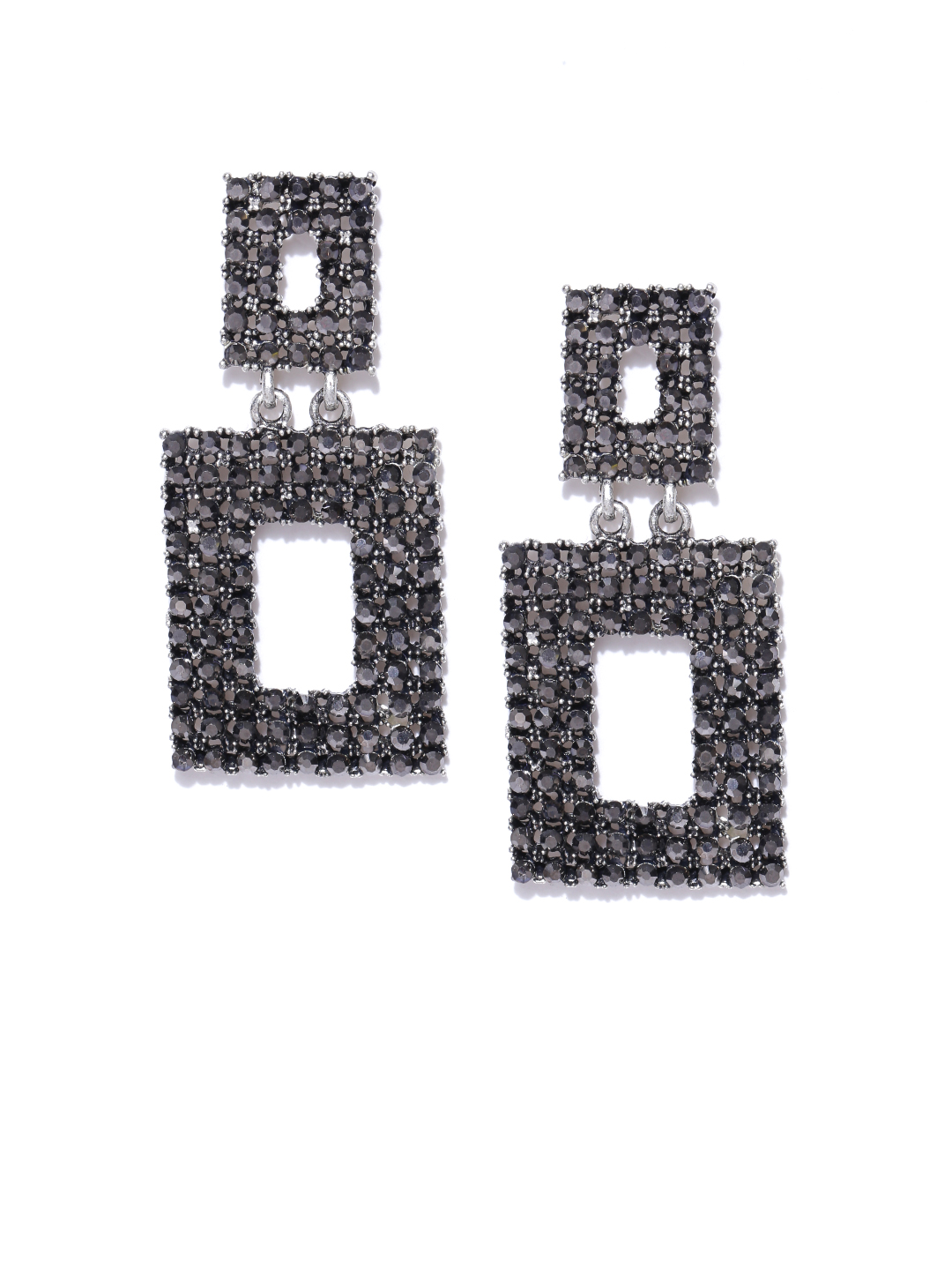 YouBella Grey Silver-Plated Geometric Drop Earrings